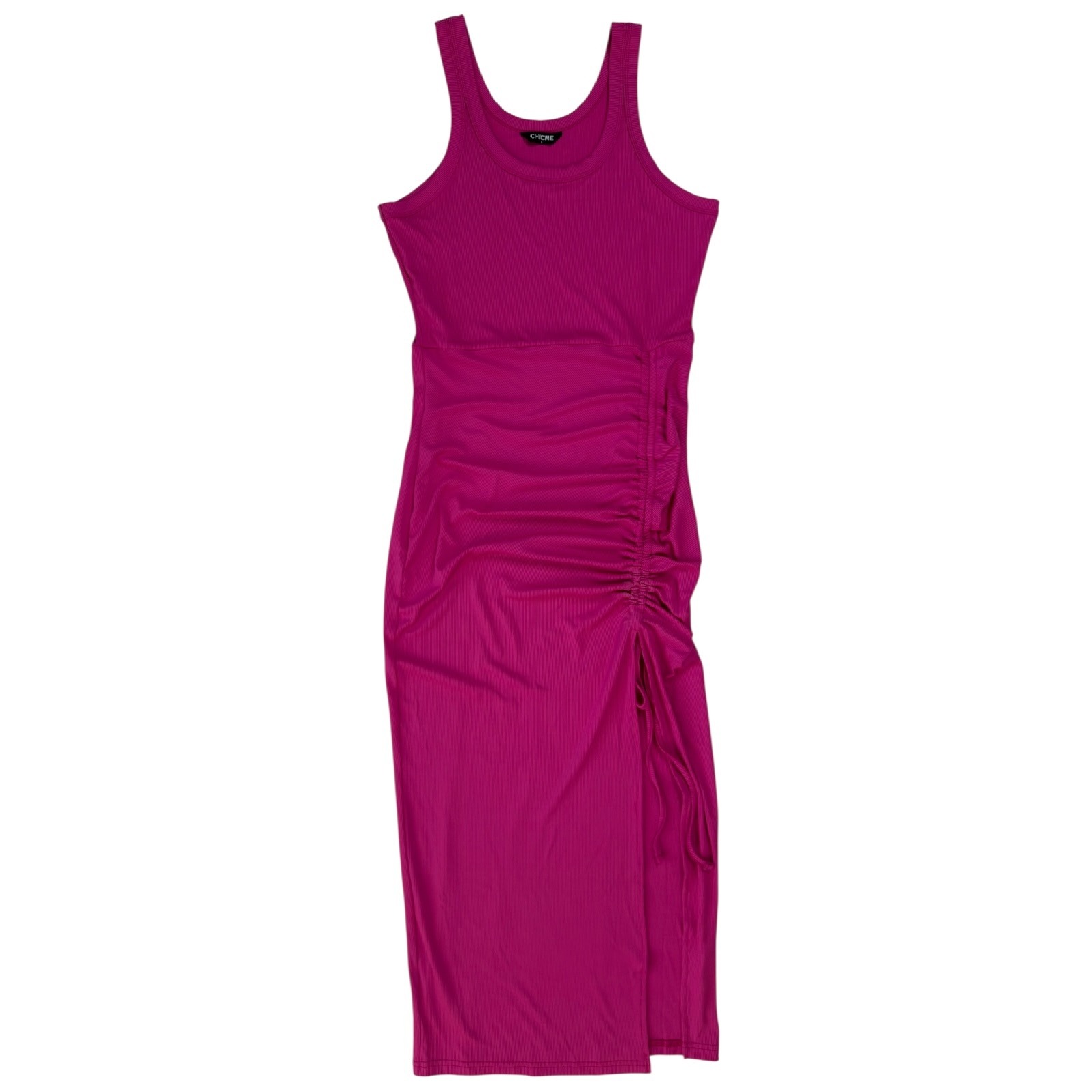 Nwot Chicme Ruched Side Midi Dress L Magenta Barbiecore Summer Vibrant Sexy